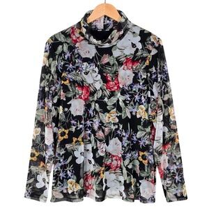 INC International Concepts Women's Floral Mesh Mock Neck Lined Blouse 2X